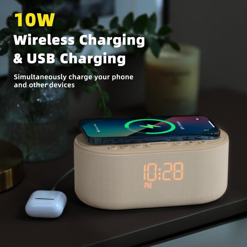 Odokee Sound Machine Alarm Clock for Bedrooms: Bluetooth 10W Stereo Sound Speaker with Wireless Charging - White Noise Machine for Sleeping with 21 Soothing Sounds - Putty - Image 4